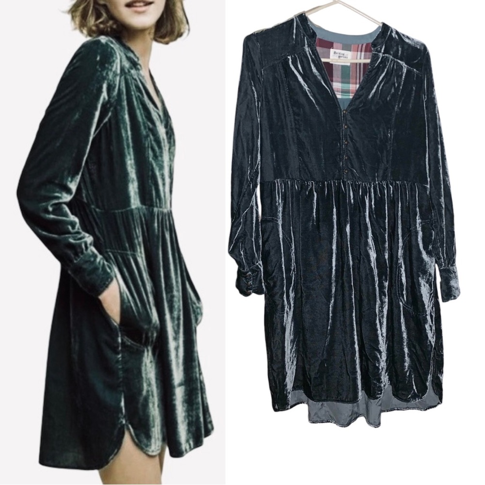 Holding Horses Nantes crushed velvet shirt dress